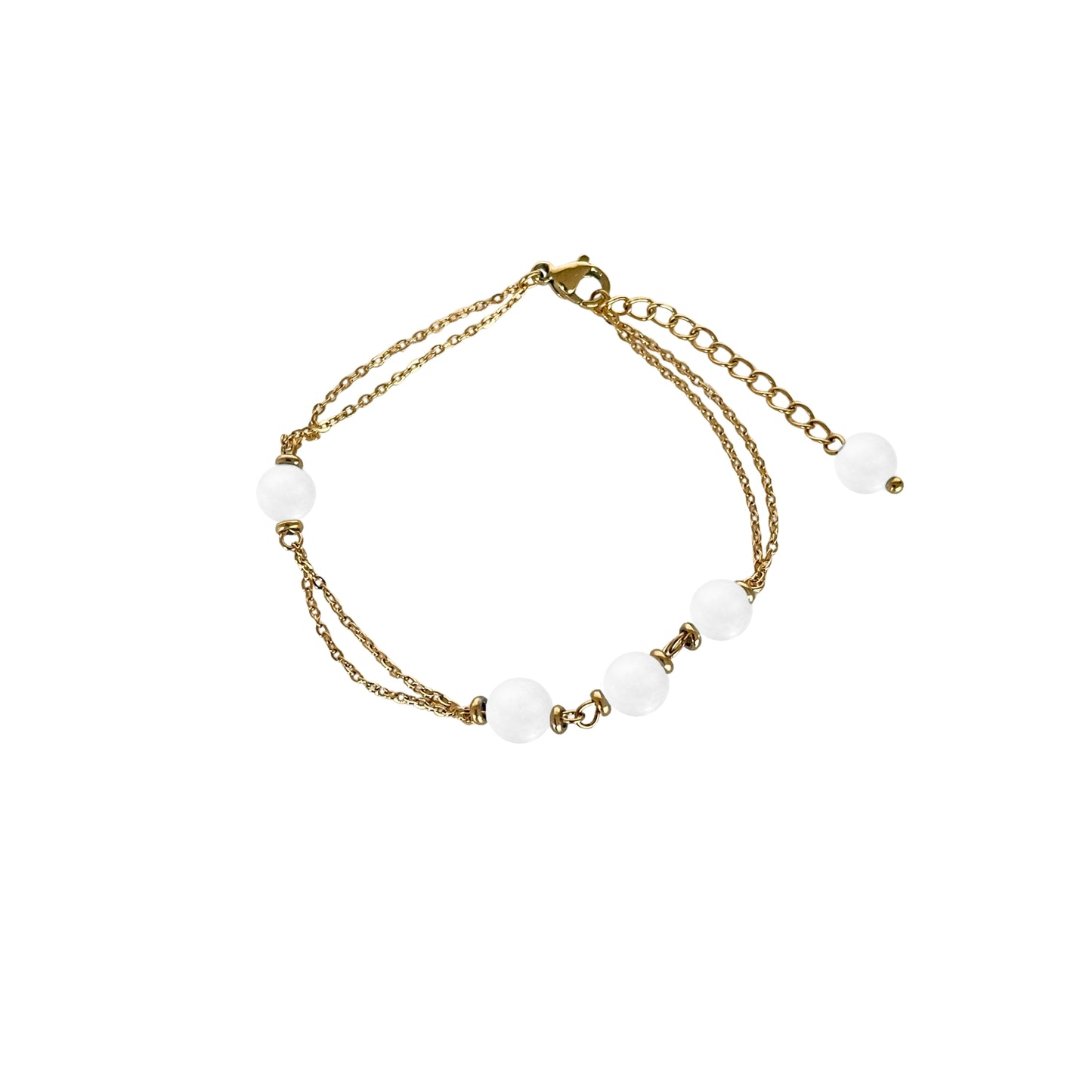 Celestia Armband – Natur-Weiße Jade Perlen – 18K vergoldeter Edelstahl – Zeitlose Eleganz – Celenia Joy