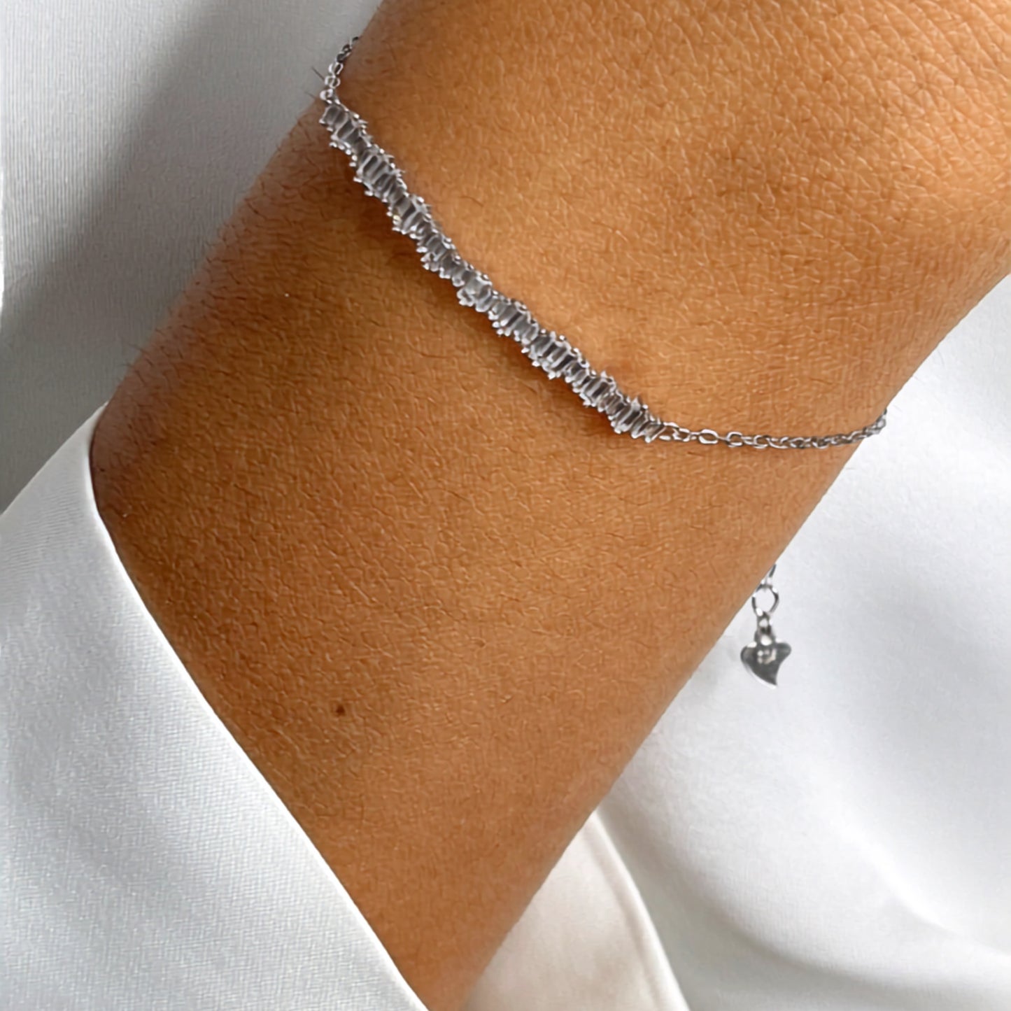 Crystal Line bracelet in sterling silver worn by model