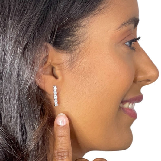 Crystal Line earrings in sterling silver worn by model