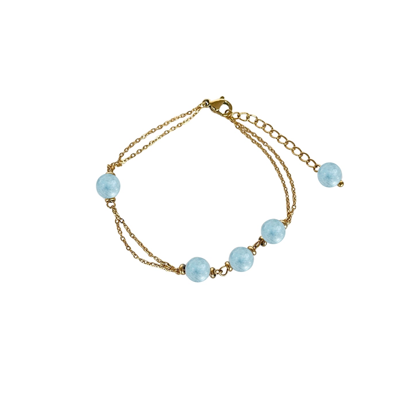 Celestia Armband – Natur-Aquamarin Perlen – 18K vergoldeter Edelstahl – Wasserfester Schmuck – Celenia Joy