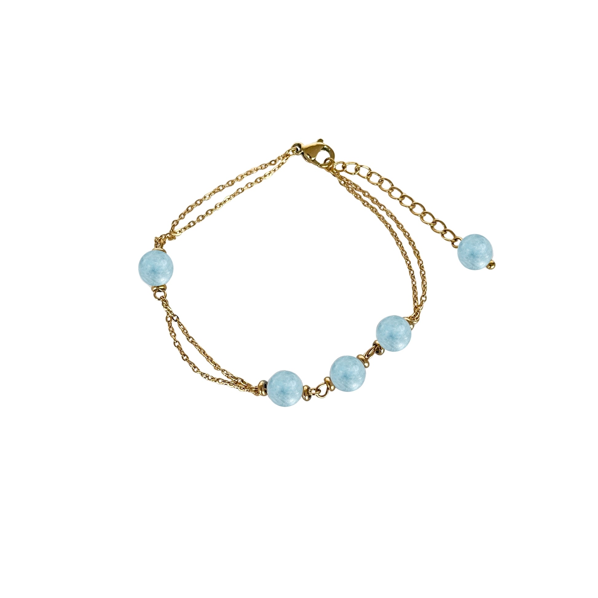 Celestia Armband – Natur-Aquamarin Perlen – 18K vergoldeter Edelstahl – Wasserfester Schmuck – Celenia Joy