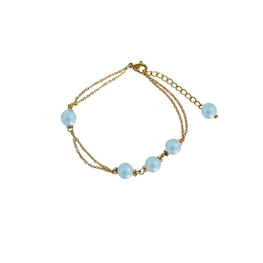 Celestia Armband – Natur-Aquamarin Perlen – 18K vergoldeter Edelstahl – Wasserfester Schmuck – Celenia Joy