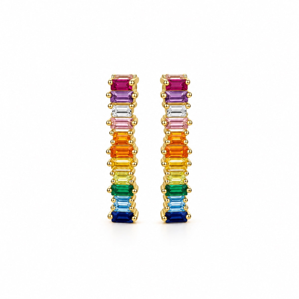 Color 22 Ohrstecker Glanz mit bunten rechteckigen Zirkonia-Steinen