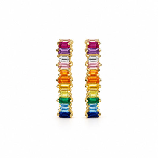 Color 22 Ohrstecker Glanz mit bunten rechteckigen Zirkonia-Steinen