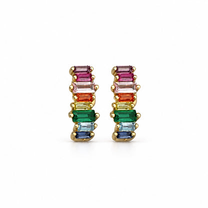Color 22 Ohrstecker Zart mit bunten rechteckigen Zirkonia-Steinen