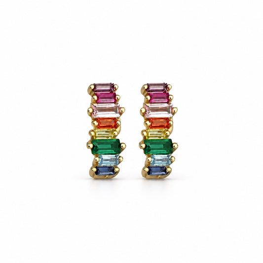 Color 22 Ohrstecker Zart mit bunten rechteckigen Zirkonia-Steinen
