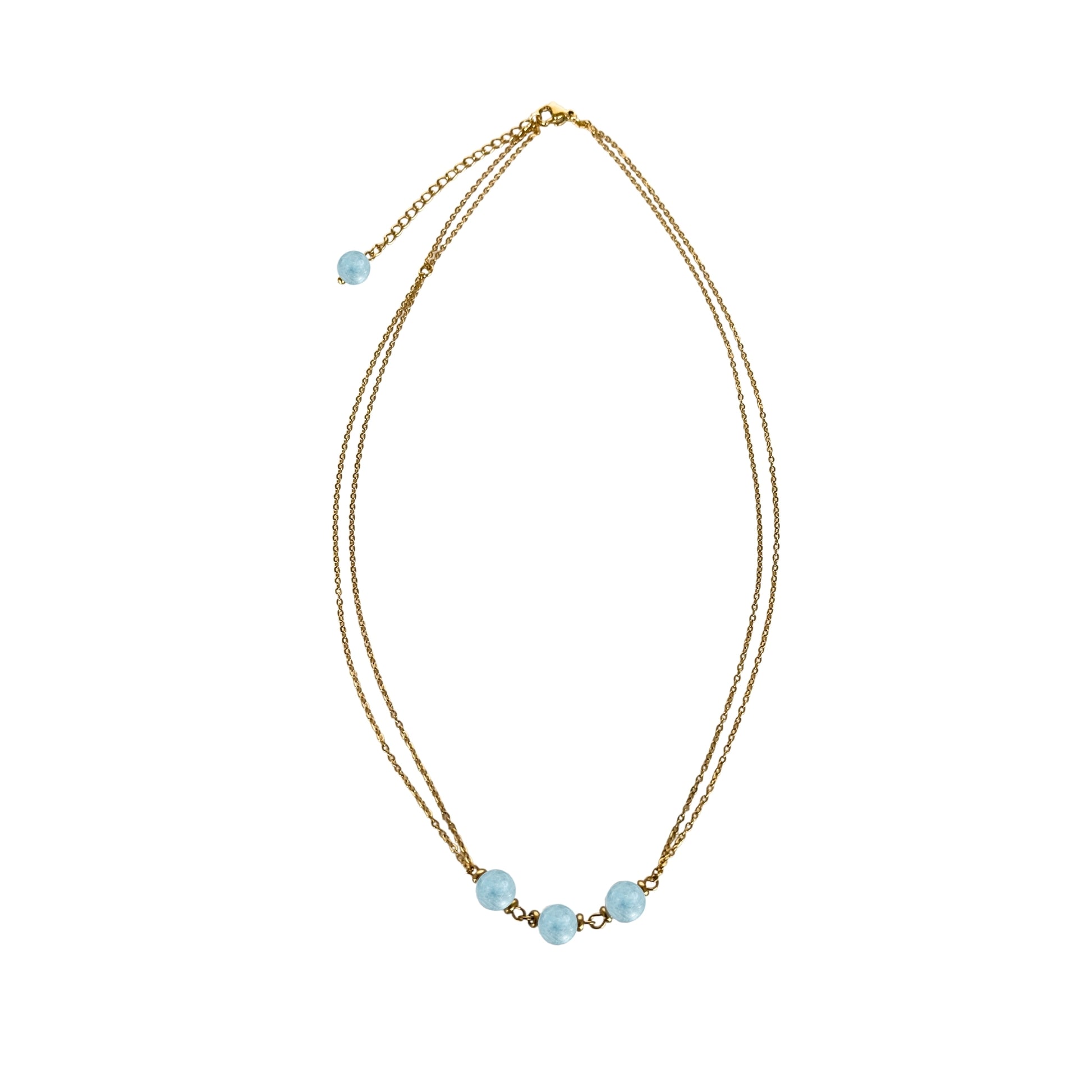 Celestia Halskette – Natur-Aquamarin Perlen – 18K vergoldeter Edelstahl – Wasserfester Schmuck – Celenia Joy