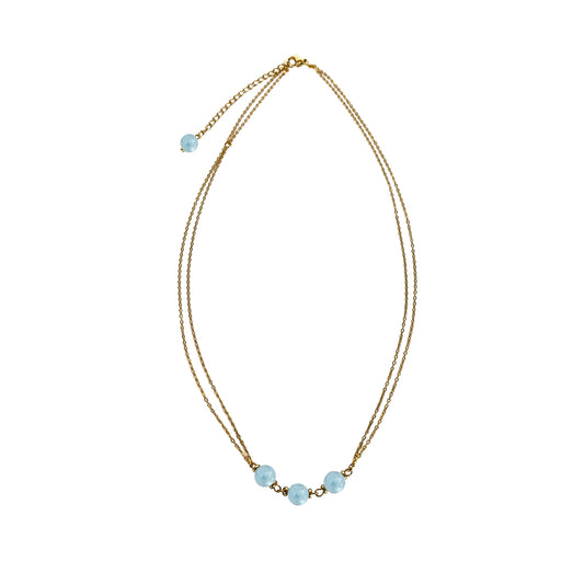 Celestia Halskette – Natur-Aquamarin Perlen – 18K vergoldeter Edelstahl – Wasserfester Schmuck – Celenia Joy