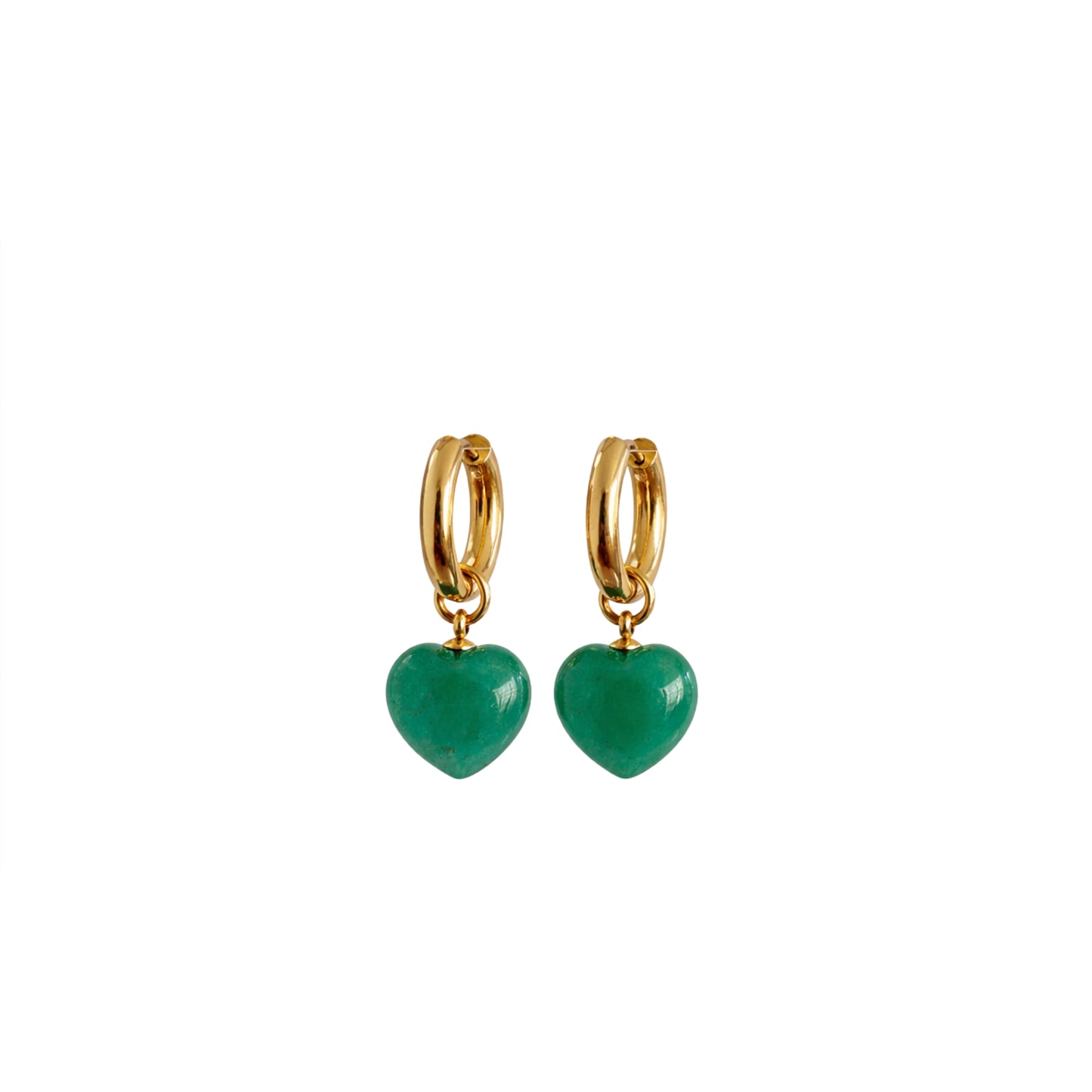 Goldene Creolen Hoops Harmony mit grüner Jade – Herzanhänger für Wohlstand und Harmonie – Celenia Joy
