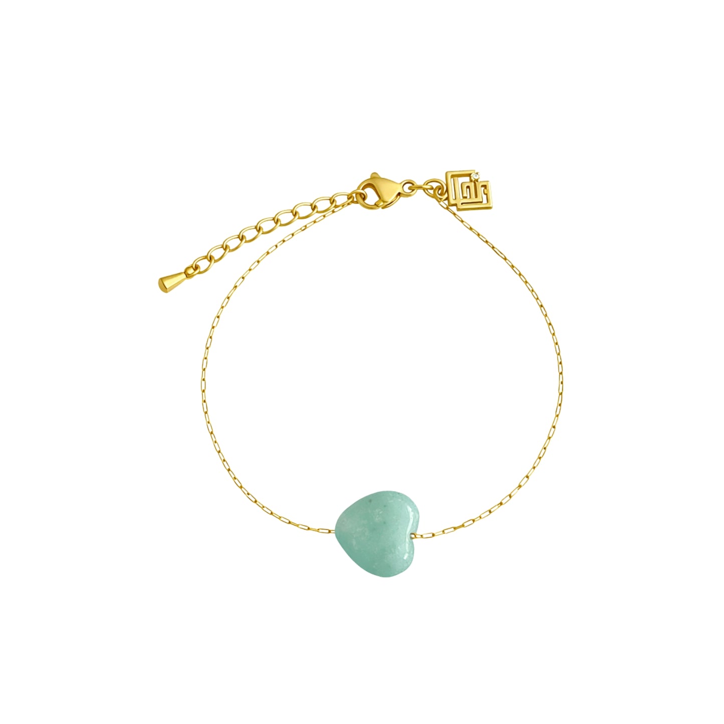 Elegantes Armband Harmony Touch mit Amazonit – Herzanhänger für Beruhigung und Mut – 18K vergoldet – Celenia Joy