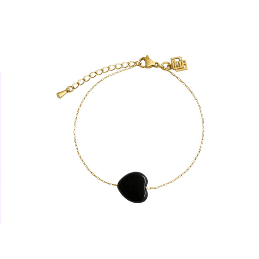 Schwarzer Achat Harmony Touch Armband – Zartes Design mit Herzstein für Schutz und Stabilität – Celenia Joy